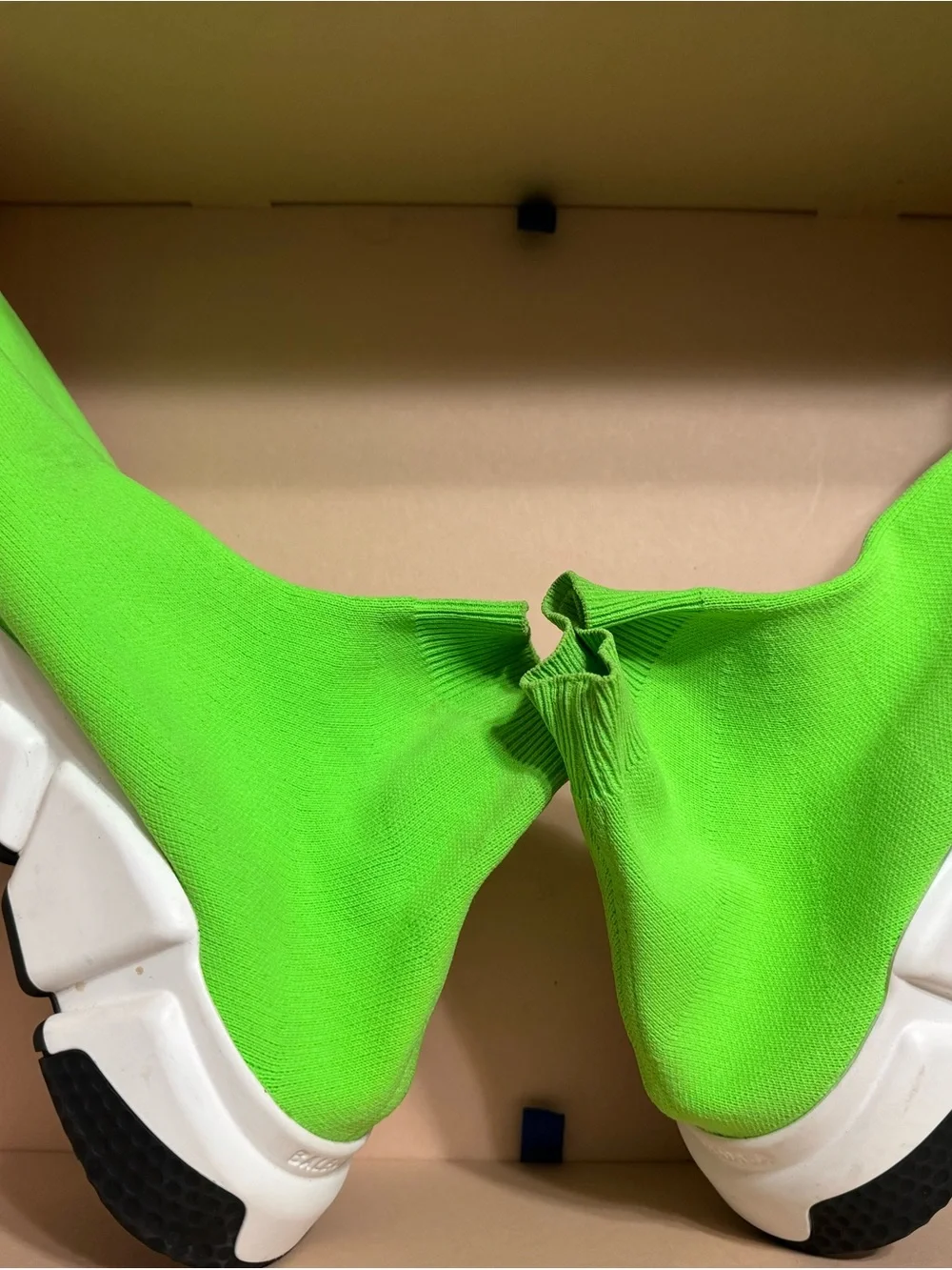 Balenciaga Men's Neon Green Sock Sneakers with White Soles